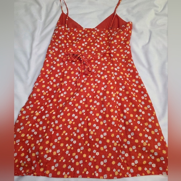 Forever 21 Linen Blend Button Detail Fully Lined Thin Strap Dress- Sz L Orange - Picture 8 of 10